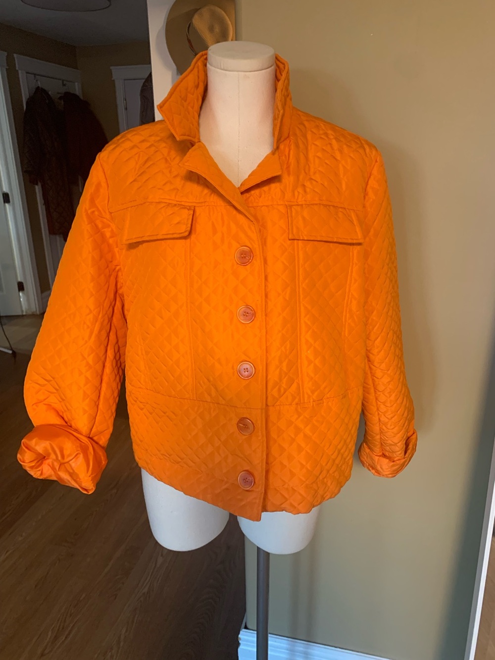Quilted Orange Women's Button-Front Jacket